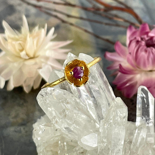 Ruby Gold Flower Ring