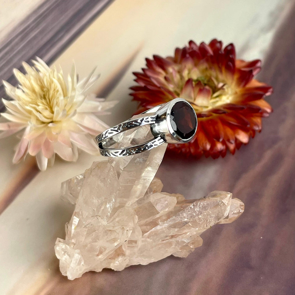 Textured Band Garnet Ring