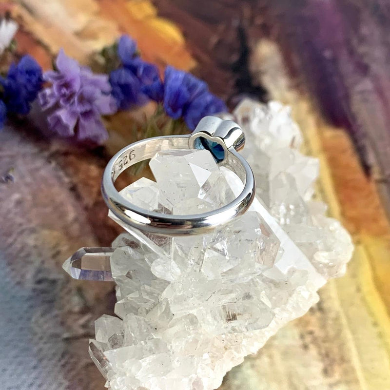Blue Crystal Heart Silver Ring