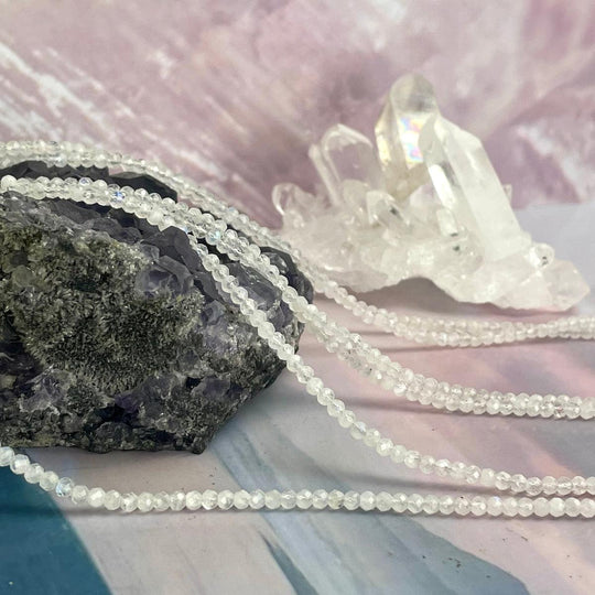 Rainbow Moonstone Faceted 1.5-2mm Bead Necklace