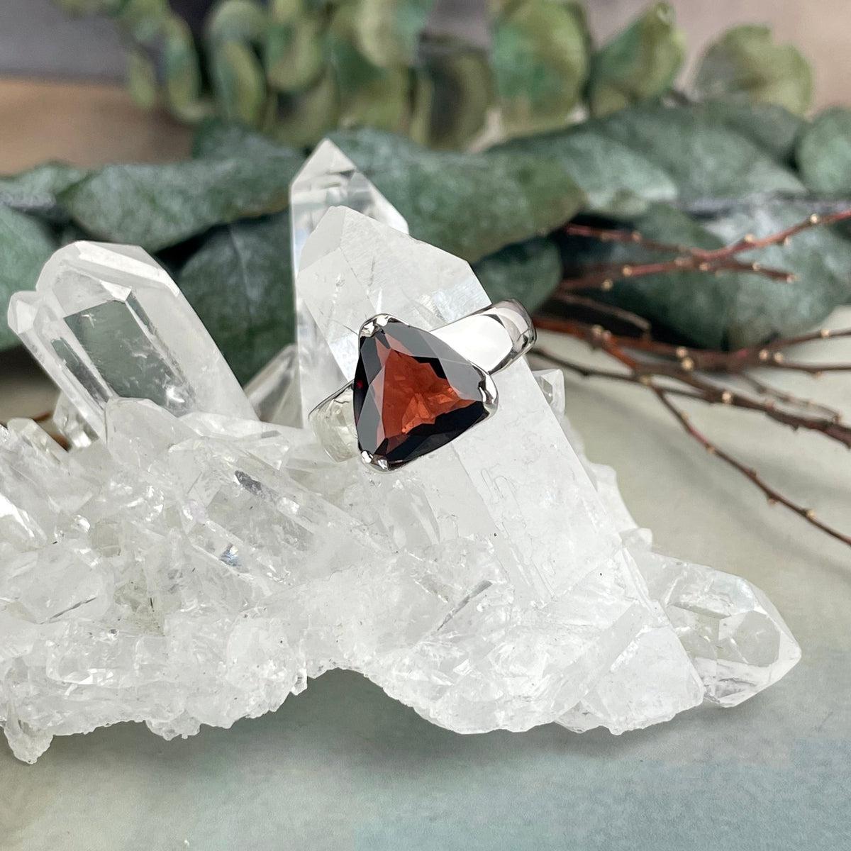 Triangle Garnet Gemstone Ring
