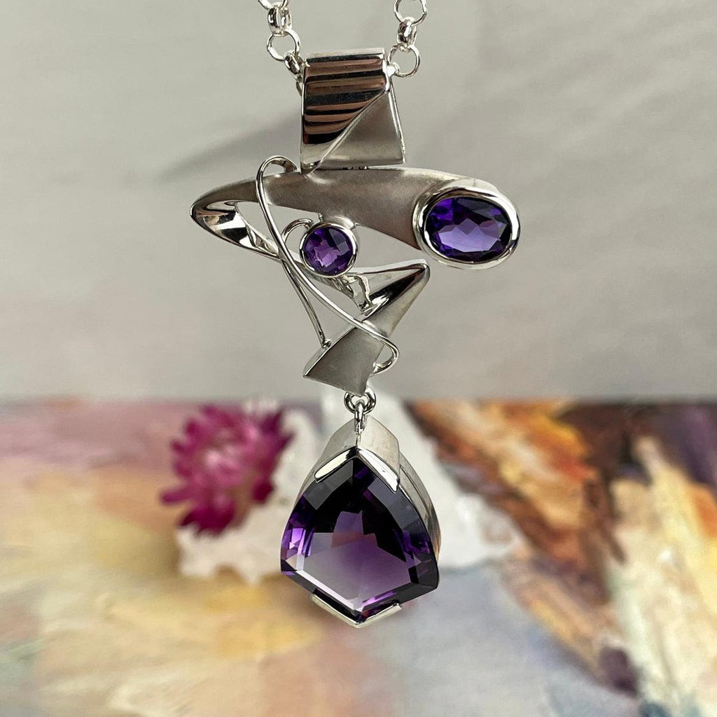 Modern Amethyst Silver Pendant