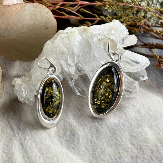 Baltic Green Amber Oval Pendant