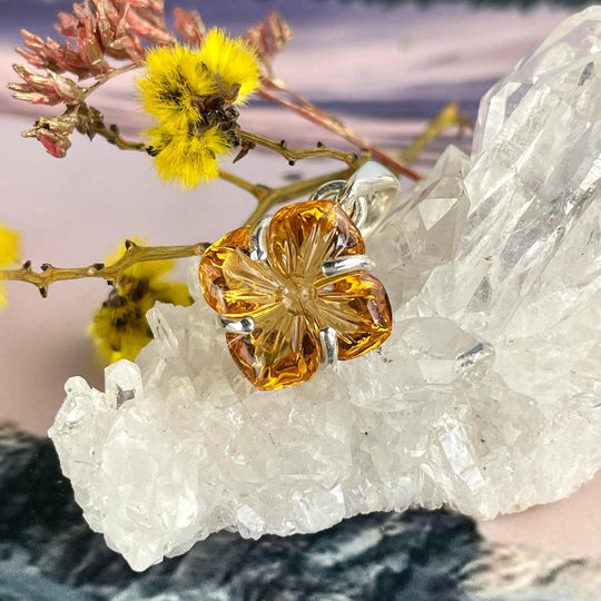 Citrine Carved Flower Pendant