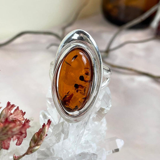 Baltic Amber Elongated Oval Ring