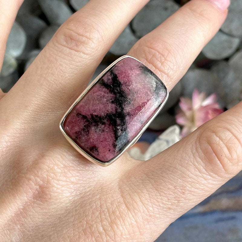Rectangle Shaped Rhodonite Ring