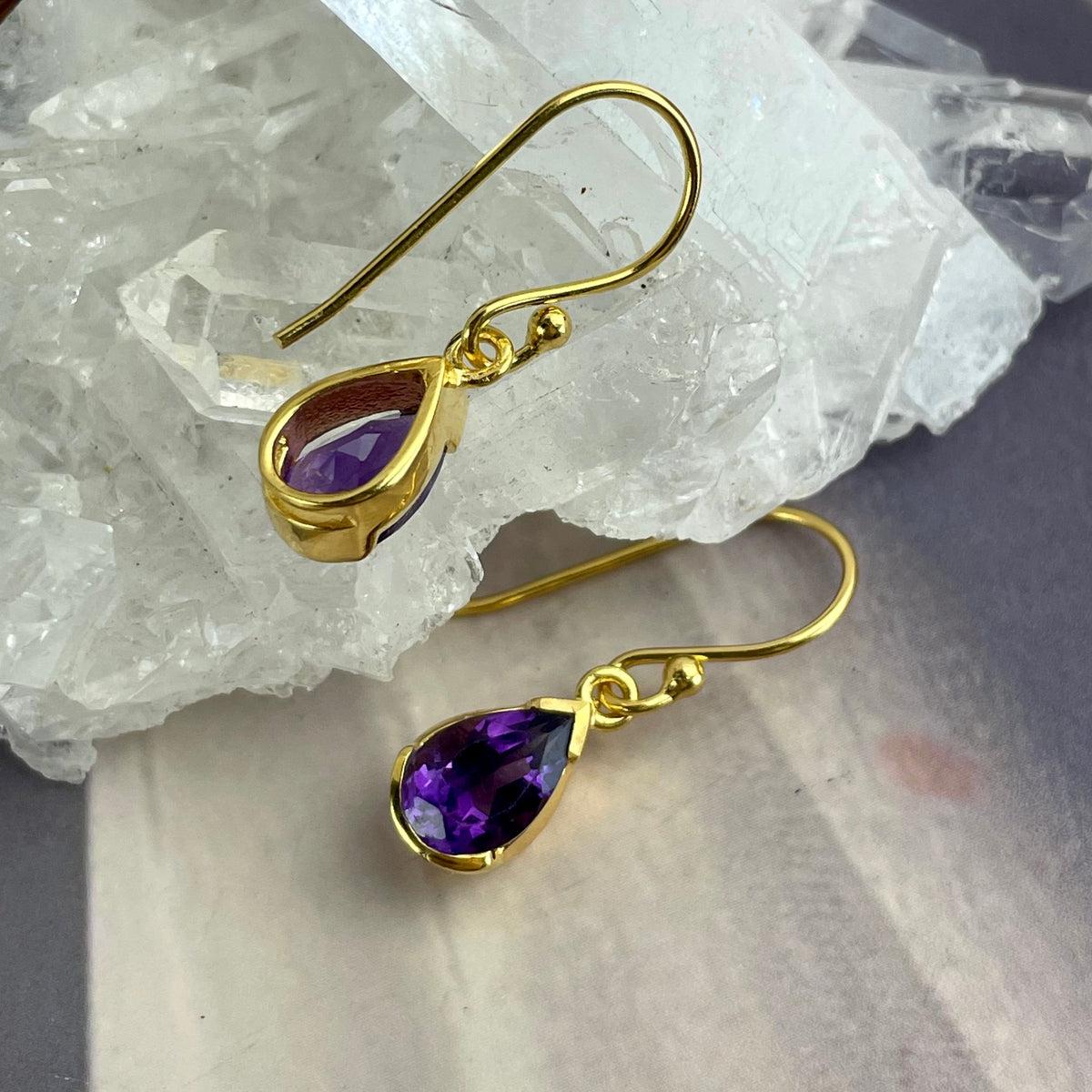 Yellow Gold Amethyst Earrings
