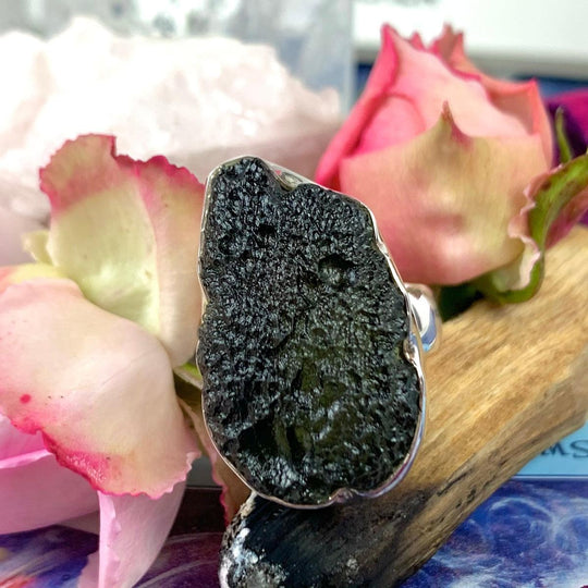 Authentic Moldavite Raw Crystal Ring