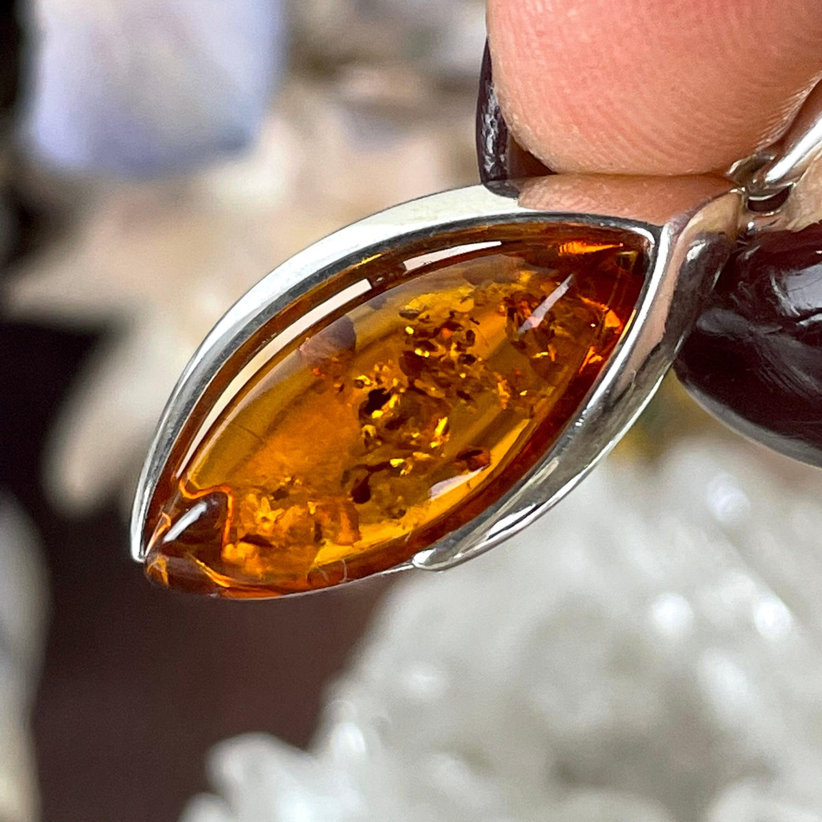 Orange Amber Silver Pendant