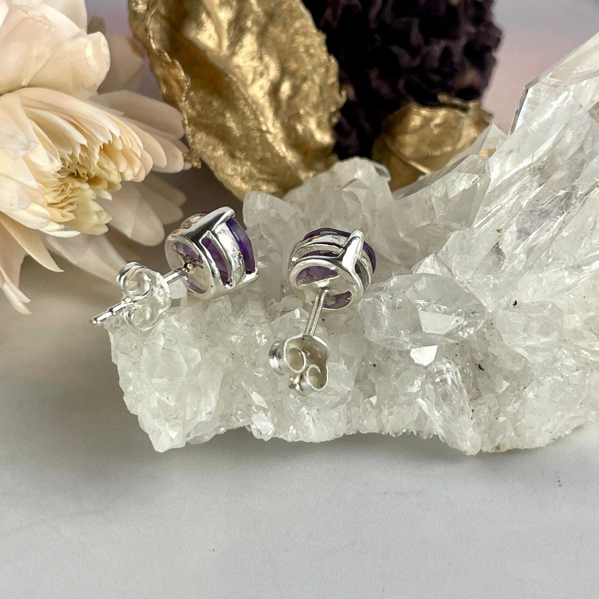 Amethyst Round Stud Earrings