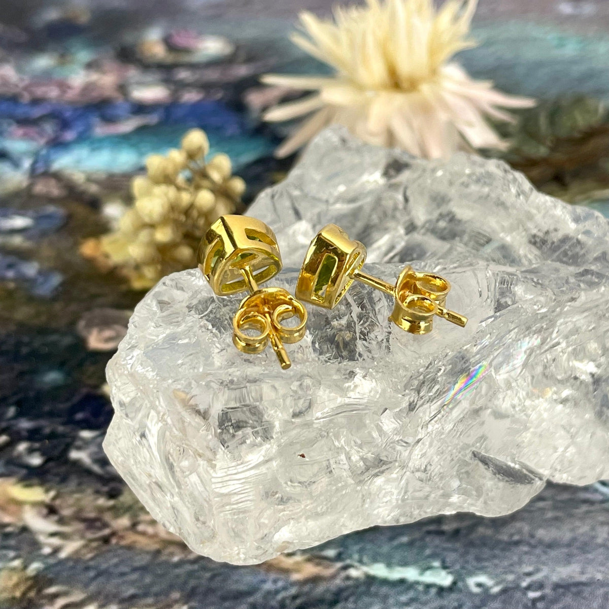 Peridot Triangle Gold Studs