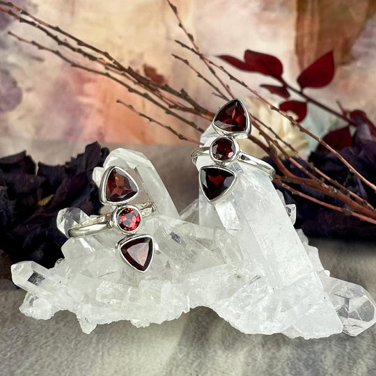 Garnet Three Stone Ring
