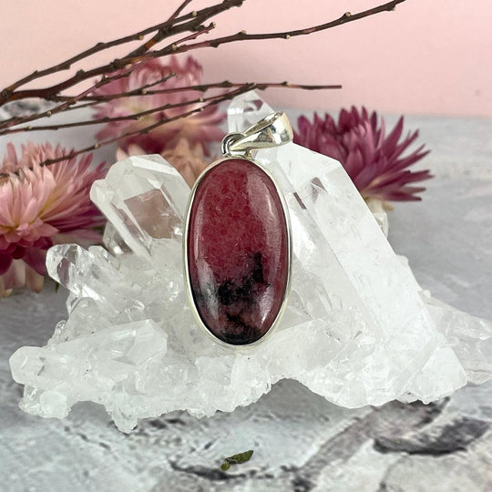 Rhodonite Elongated Oval Pendant