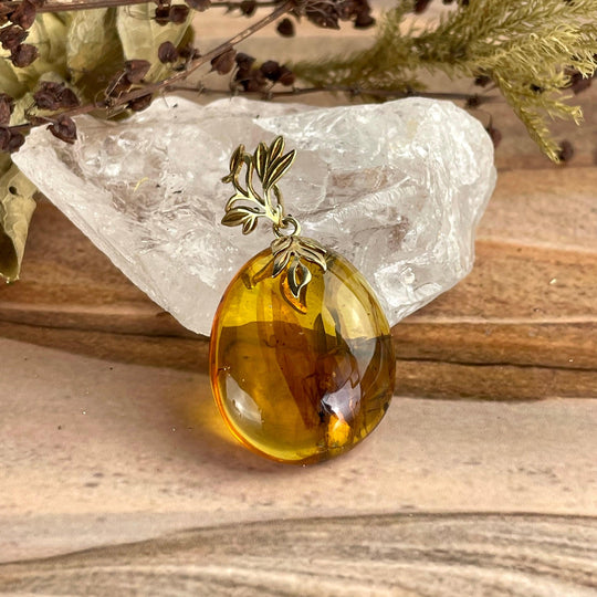 Baltic Amber with Insect Inclusion Gold Pendant