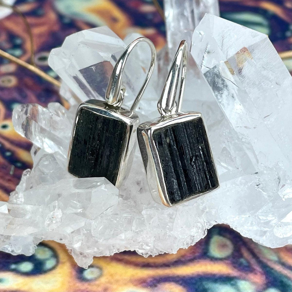 Rectangle Black Tourmaline Earrings