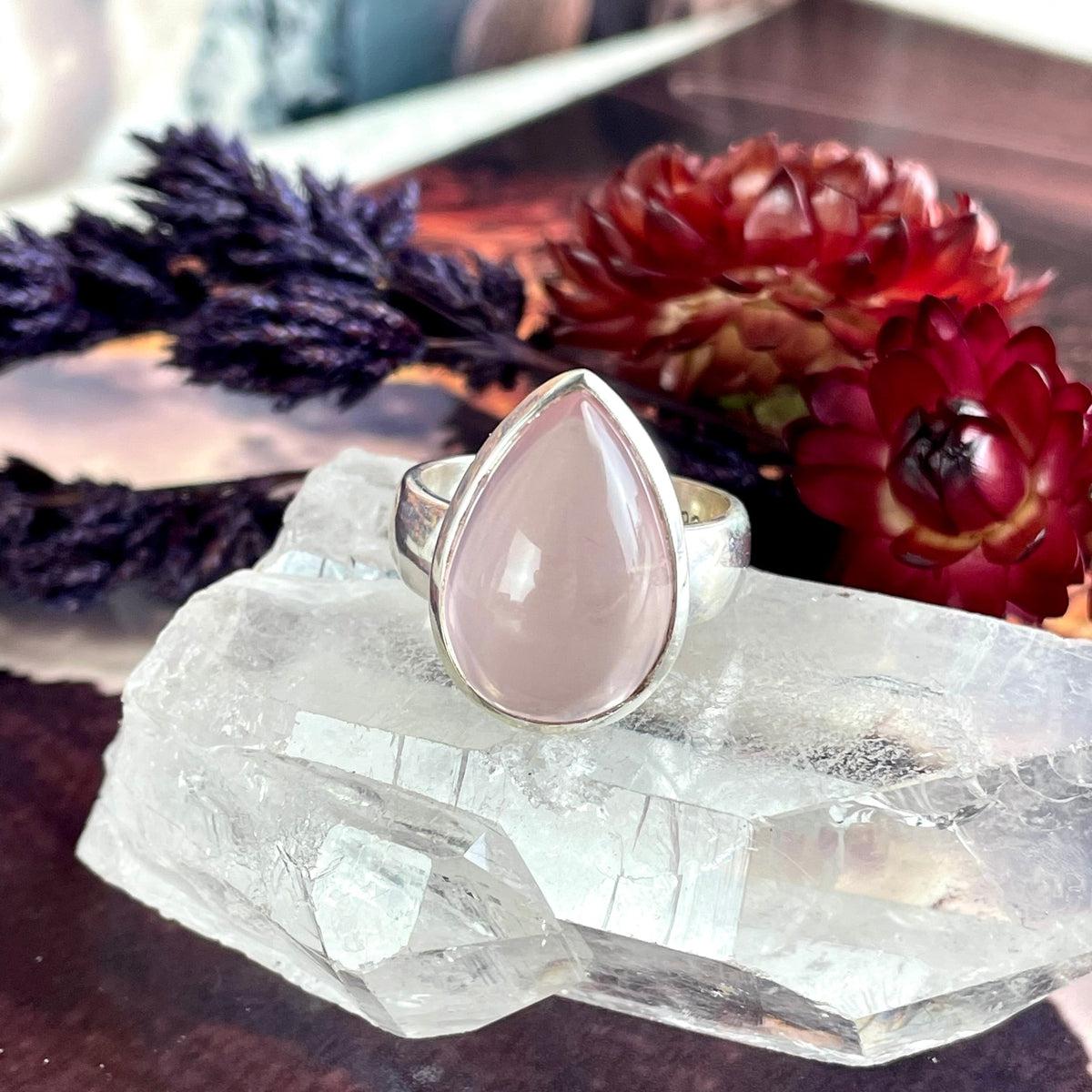 Teardrop Shaped Rose Quartz Ring