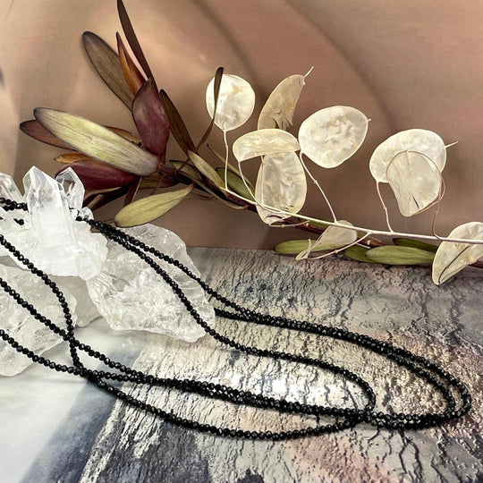 Black Tourmaline Faceted 2mm Bead Necklace