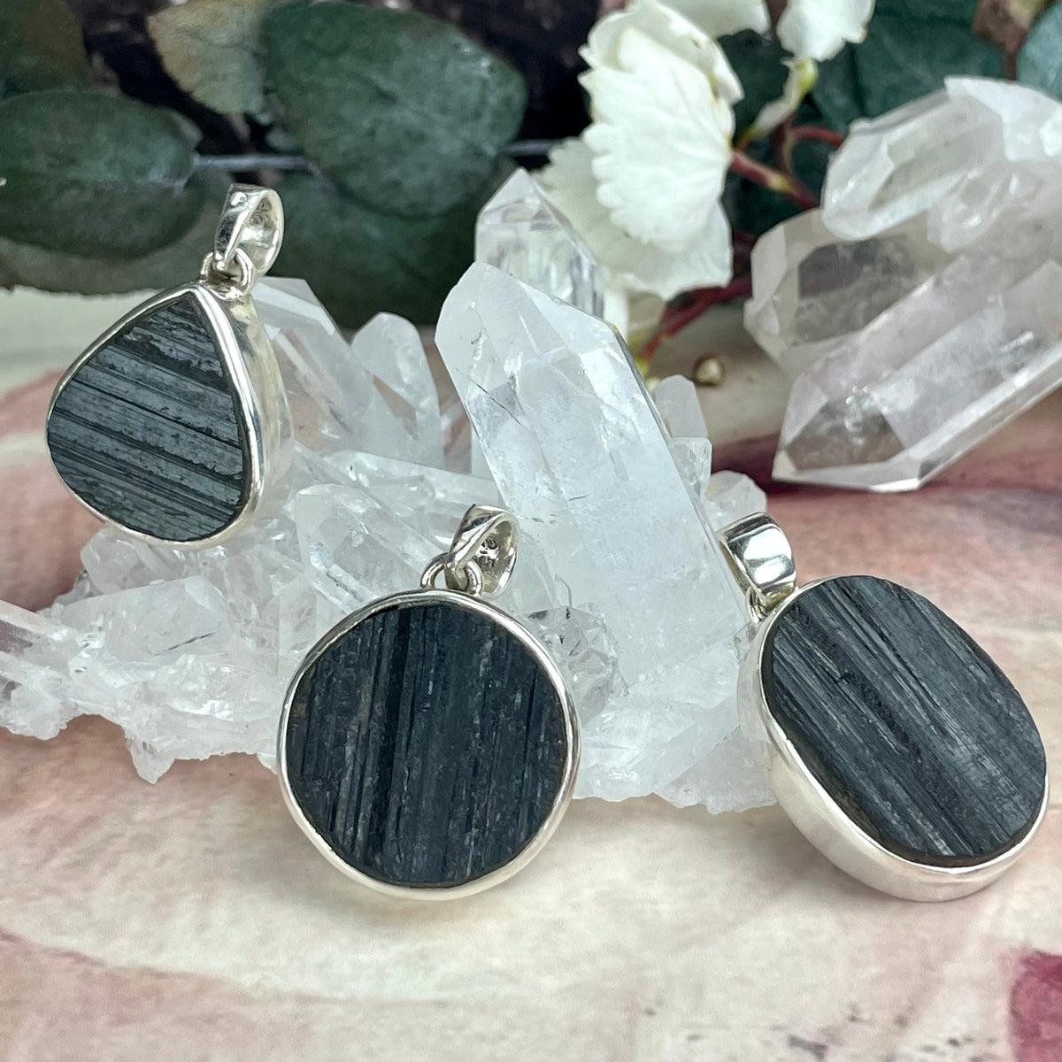 Black Tourmaline Raw Pendants
