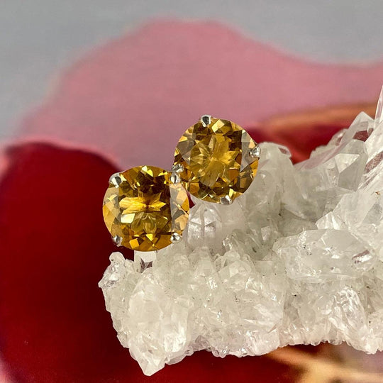 Citrine Brilliant Cut Stud Earrings