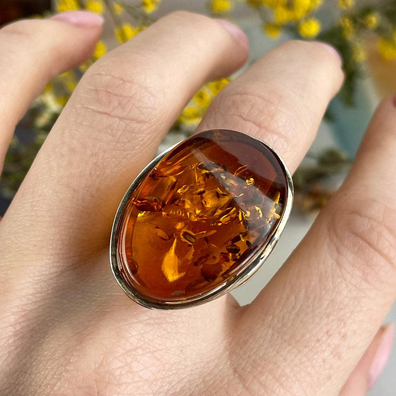 Amber With Inclusions Silver Ring