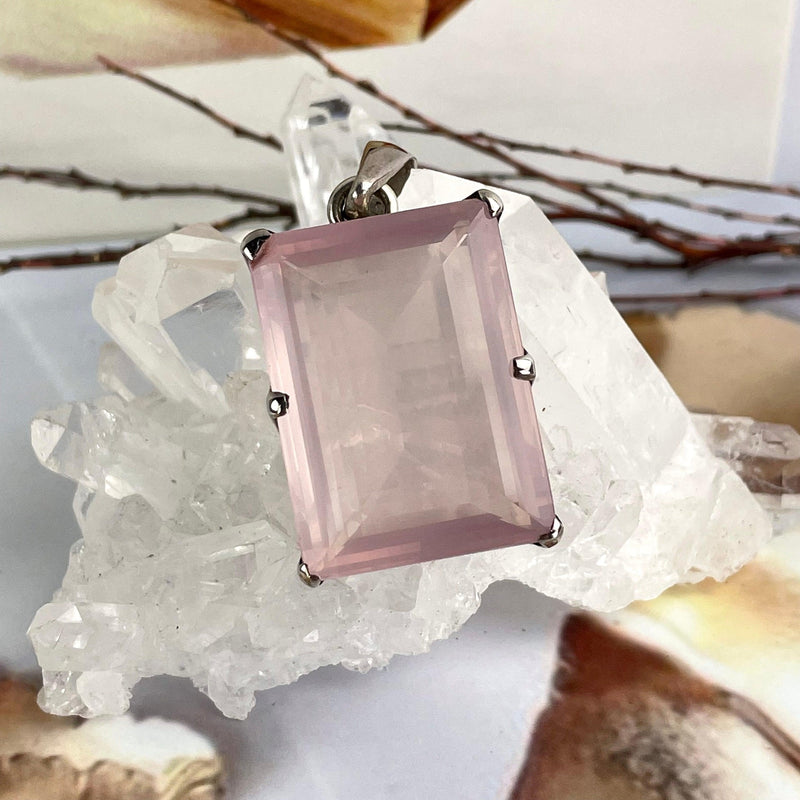 Rose Quartz Emerald Cut Pendant