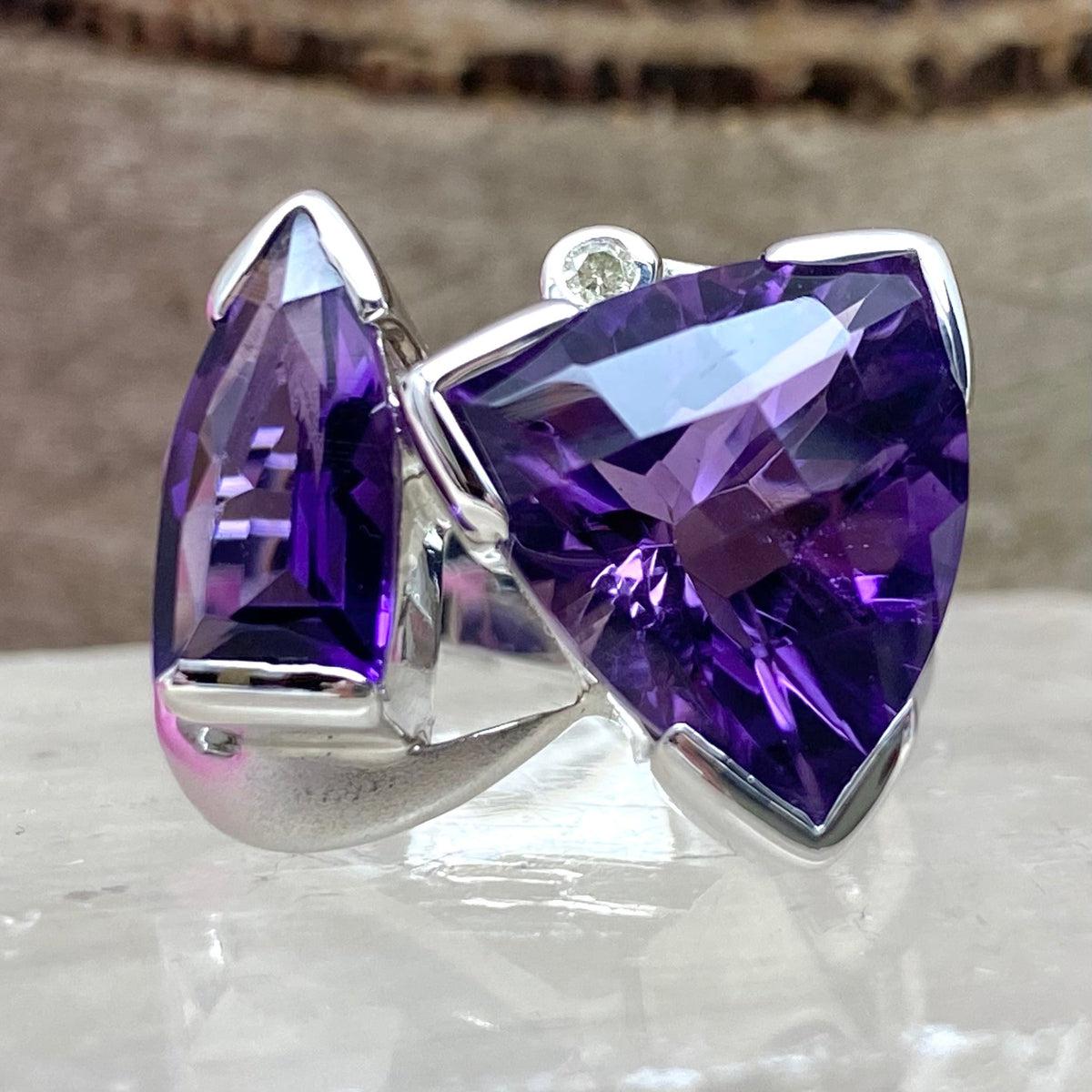 Amethyst and Diamond Modern Ring