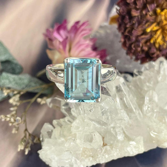 Blue Topaz Emerald Cut Ring