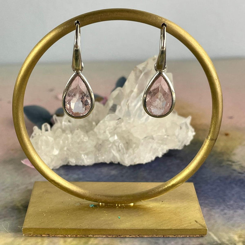 Pink Beryl Silver Drop Earrings