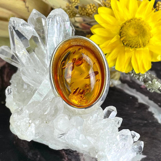 Baltic Amber Oval Gold & Silver Pendant