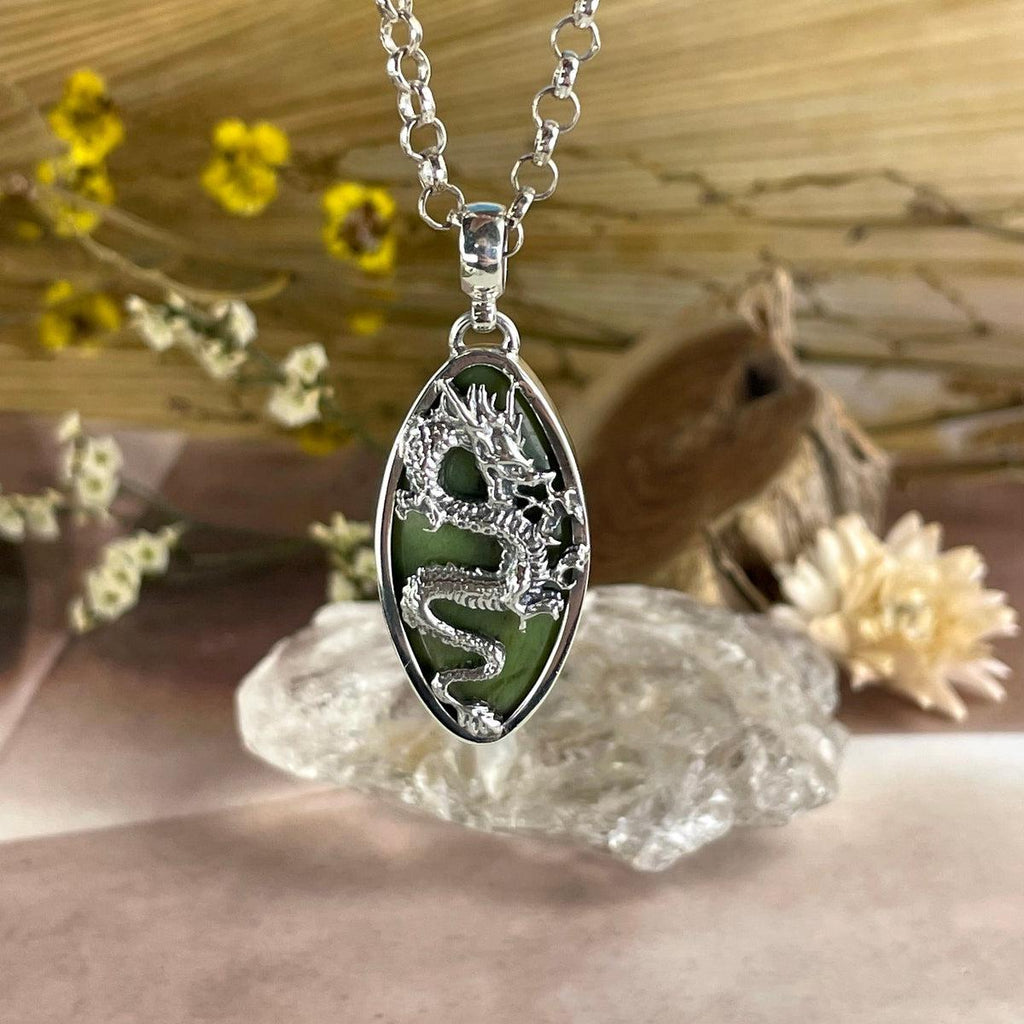 Silver Dragon And Jade Pendant
