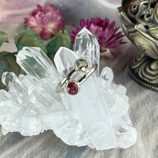 Green & Pink Tourmaline Twist Ring