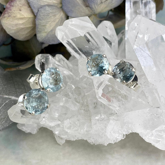 Aquamarine Brilliant Cut Stud Earrings