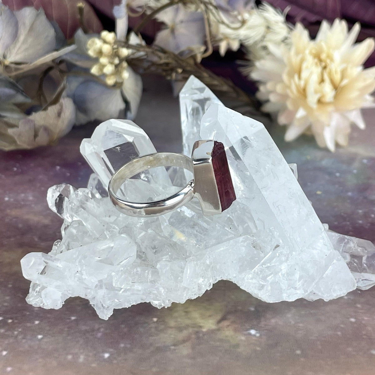 Pink Tourmaline Crystal Ring