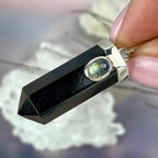 Black Tourmaline Point & Rainbow Moonstone Pendant