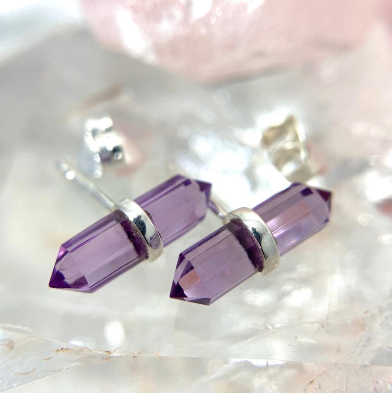 Amethyst Double Terminated Point Stud Earrings