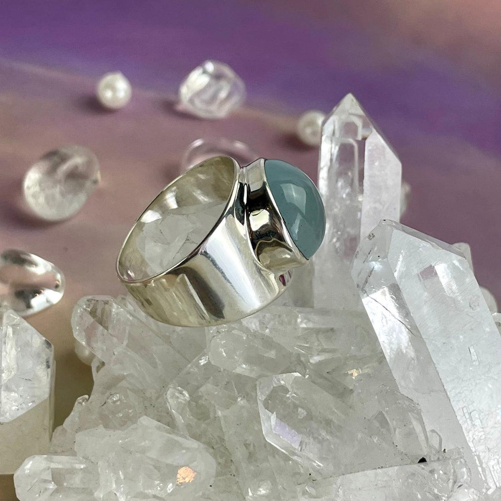 Aquamarine Dome Sterling Silver Ring