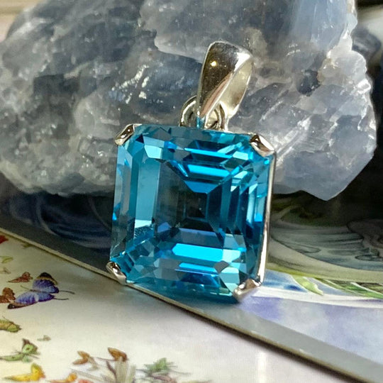 Blue Topaz Square Pendant