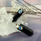 Black Tourmaline Point & Rainbow Moonstone Pendant
