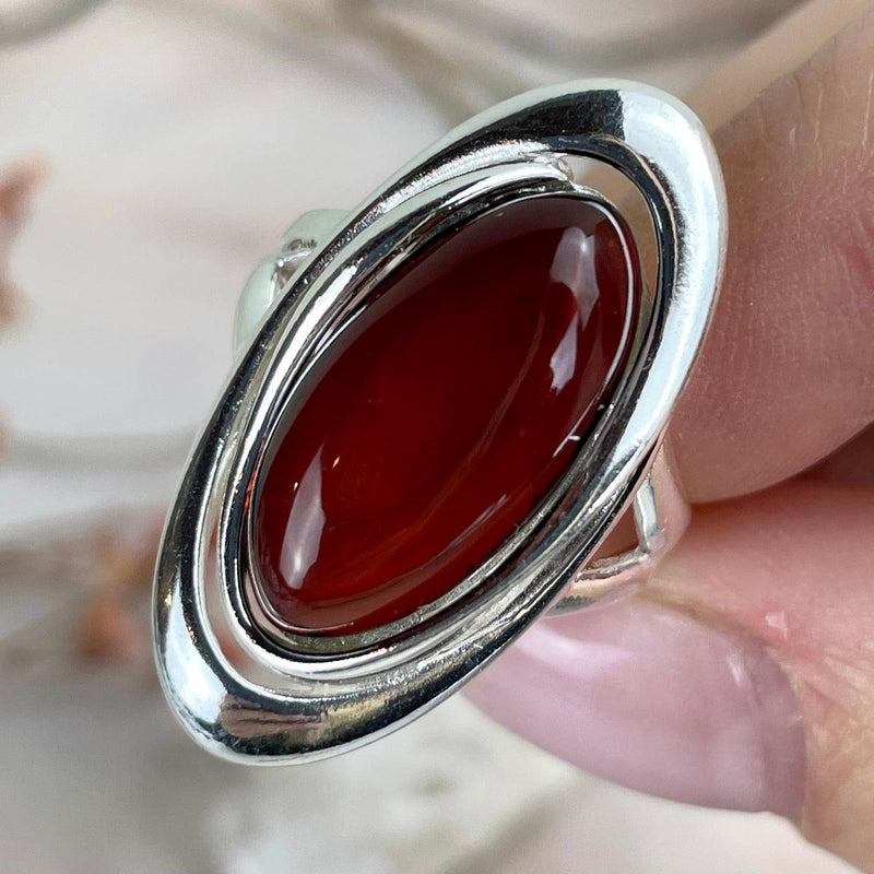 Red Amber Silver Ring