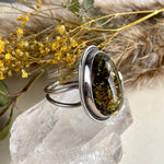 Authentic Green Amber Silver Ring