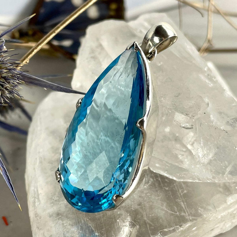 Swiss Blue Topaz Silver Pendant