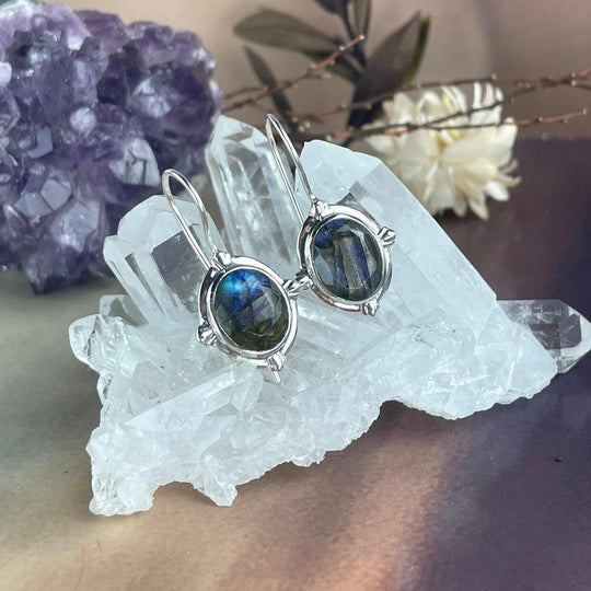 Labradorite Oval Drop Earrings