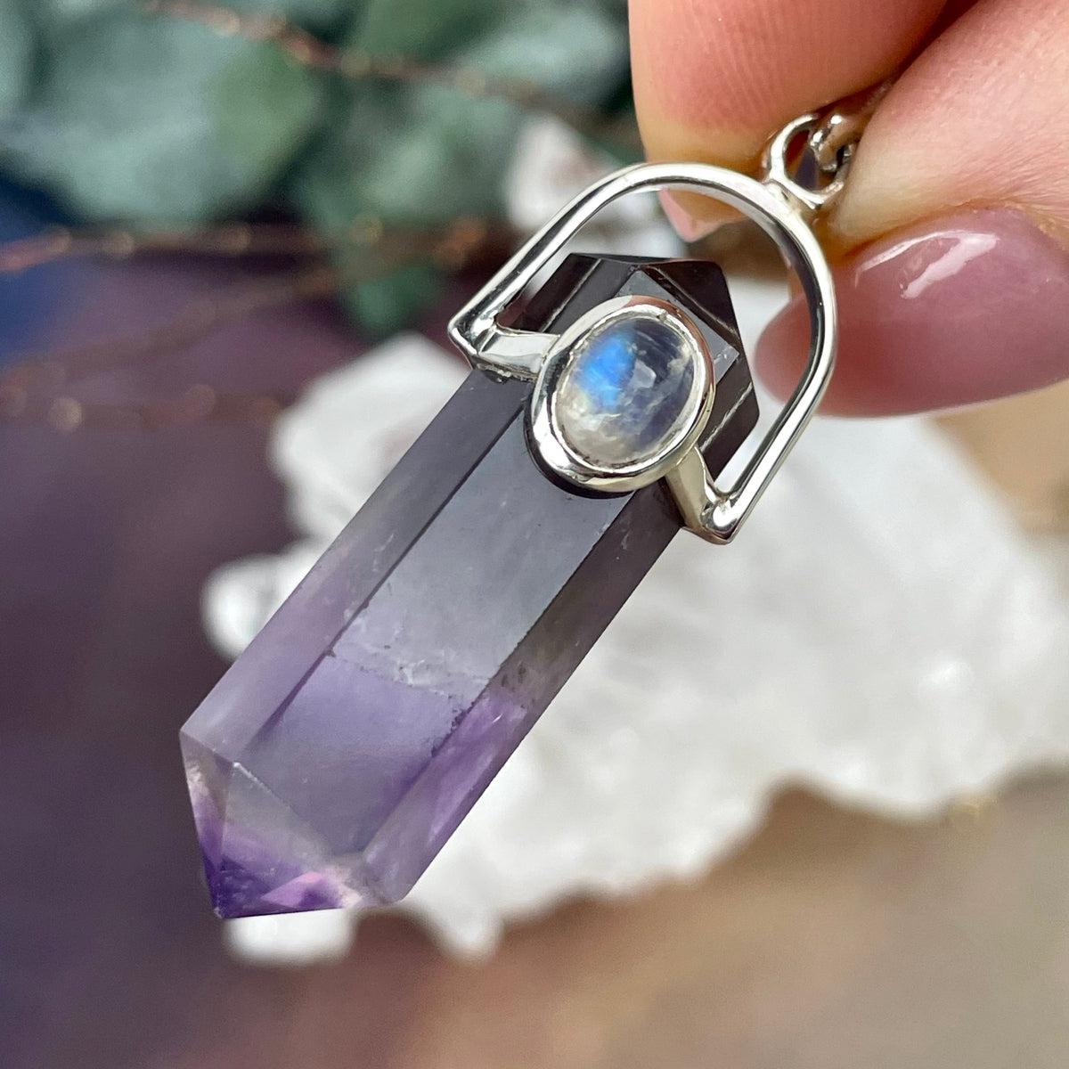 Rainbow Fluorite And Moonstone Pendant