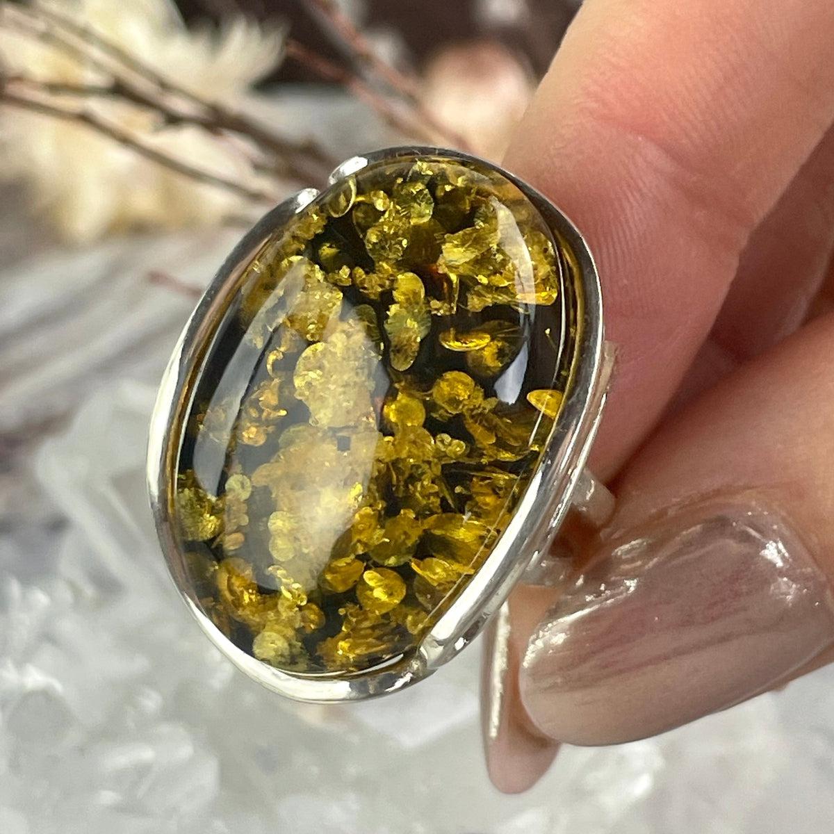 Yellow And Black Amber Ring