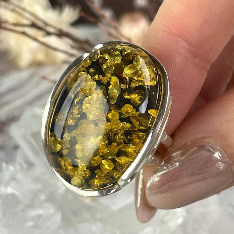 Yellow And Black Amber Ring