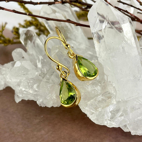 Peridot Teardrop Gold Earrings