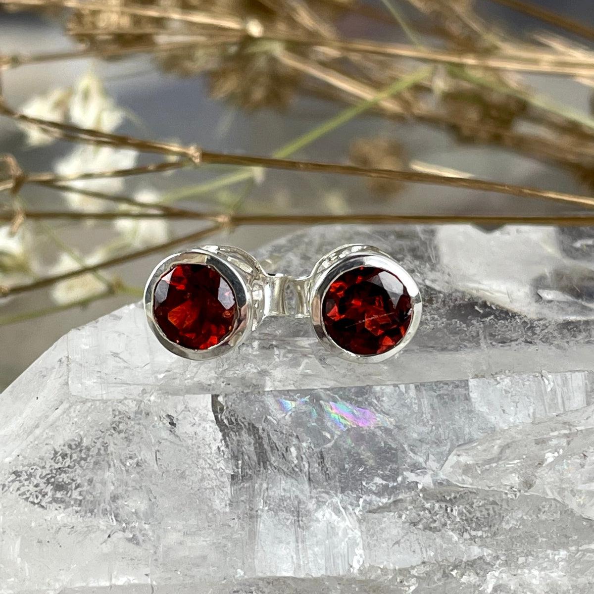 Garnet Brilliant Cut Stud Earrings