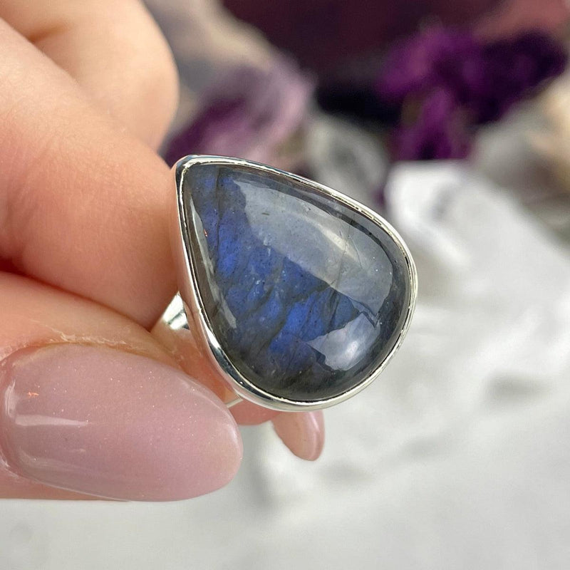 Wide Band Labradorite Ring