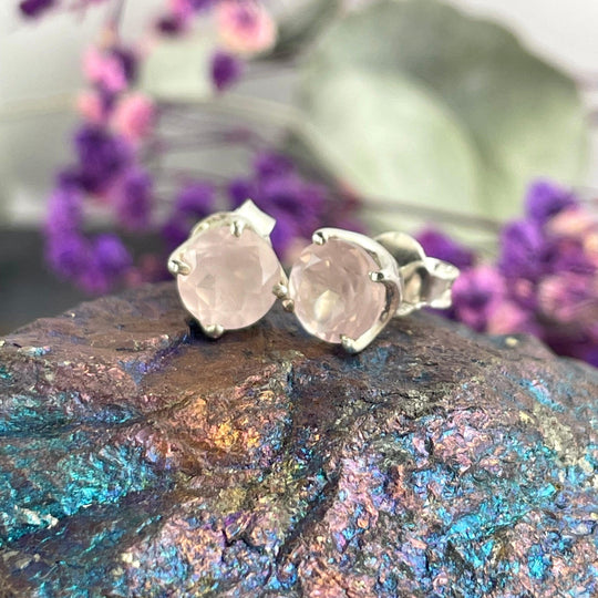 Rose Quartz Brilliant Cut Stud Earrings