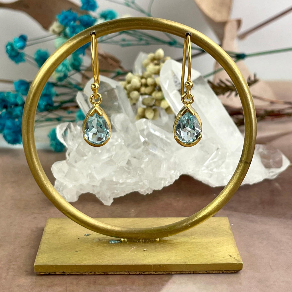 Gold Blue Topaz Earrings